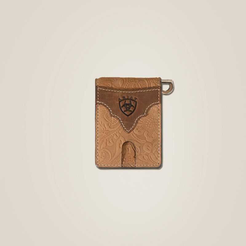 Ariat Tooled Leather Clip Wallet Brown | 784FPUQDH