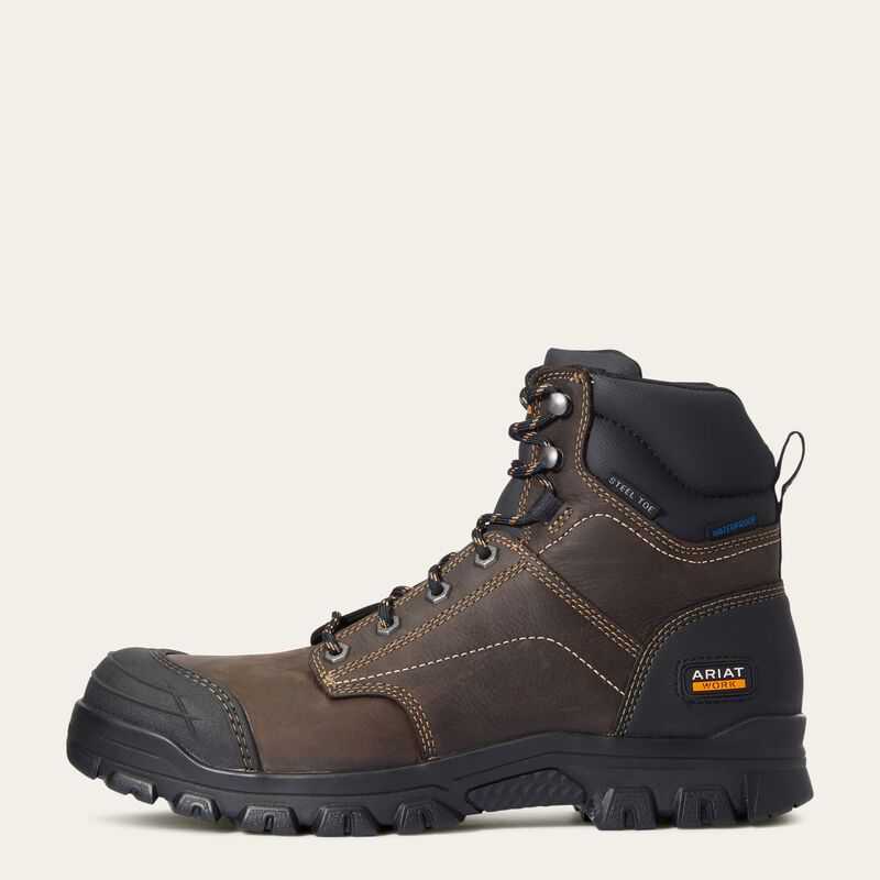 Ariat Treadfast 6' Waterproof Steel Toe Work Boot Dark Brown | 690BUJYMQ