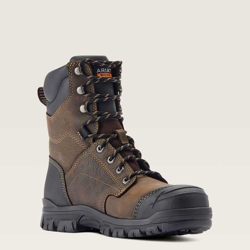 Ariat Treadfast 8' Waterproof Steel Toe Work Boot Dark Brown | 478RYIQJX