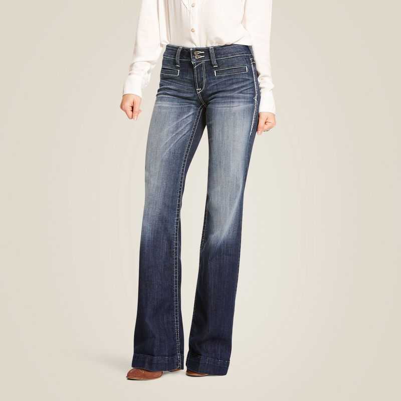 Ariat Trouser Mid Rise Stretch Entwined Wide Leg Jean Blue | 172KSZJCI