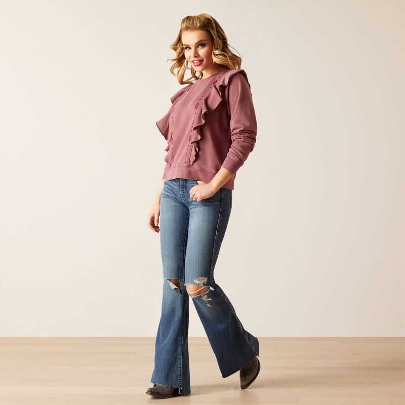 Ariat Twyla Ruffle Sweatshirt Rose | 439JATEXL