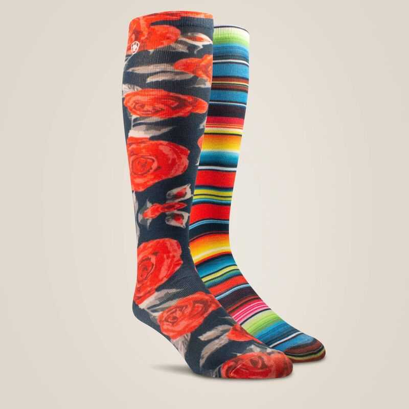 Ariat Western Beauty Knee High Sock 2 Pair Multi Color Pack Rose | 948VOLDBW