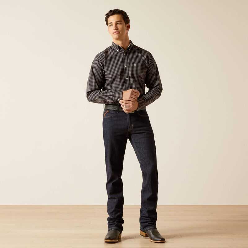 Ariat Wrinkle Free Brooklyn Fitted Shirt Black | 583PLCEAT