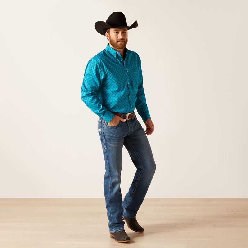 Ariat Wrinkle Free Gael Fitted Shirt Blue | 704OYTIFJ