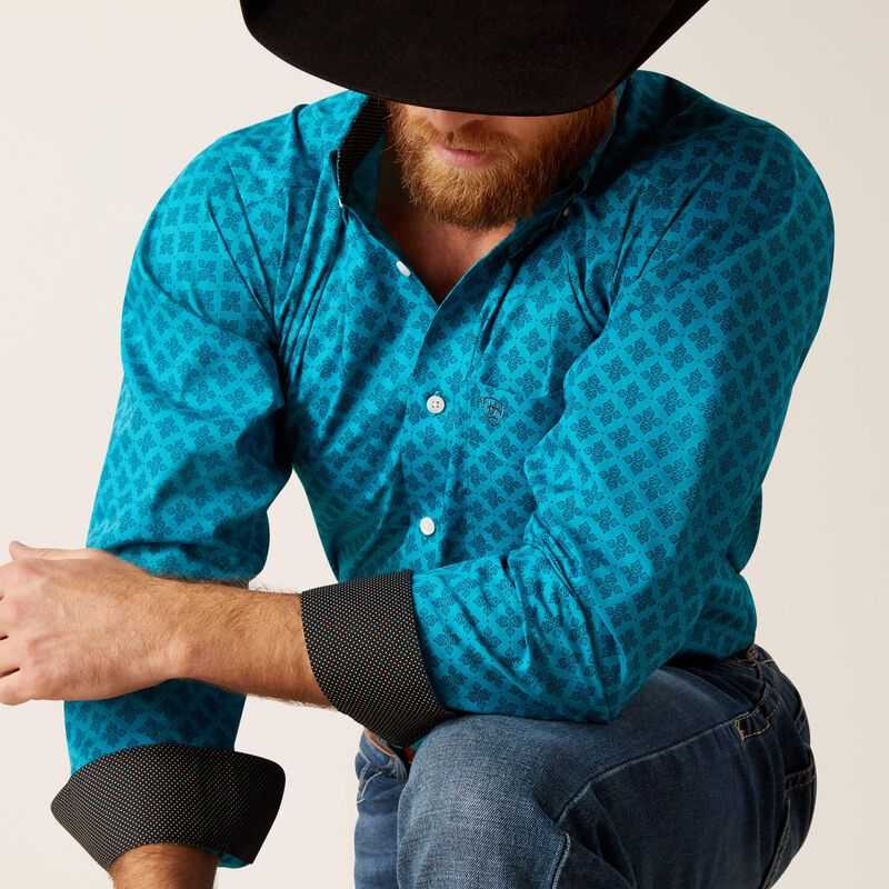 Ariat Wrinkle Free Gael Fitted Shirt Blue | 704OYTIFJ