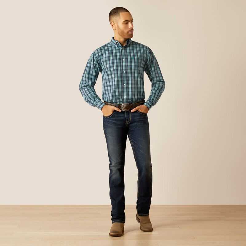 Ariat Wrinkle Free Gibson Classic Fit Shirt Dark Turquoise | 720KCZDXE