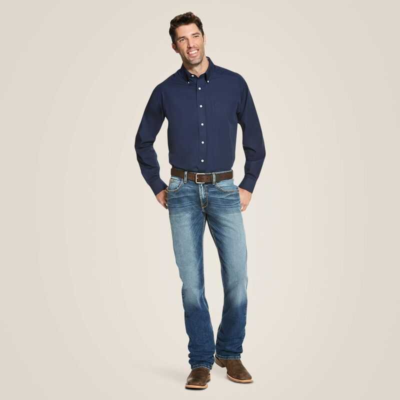 Ariat Wrinkle Free Solid Shirt Navy Blue | 675JLYBOU