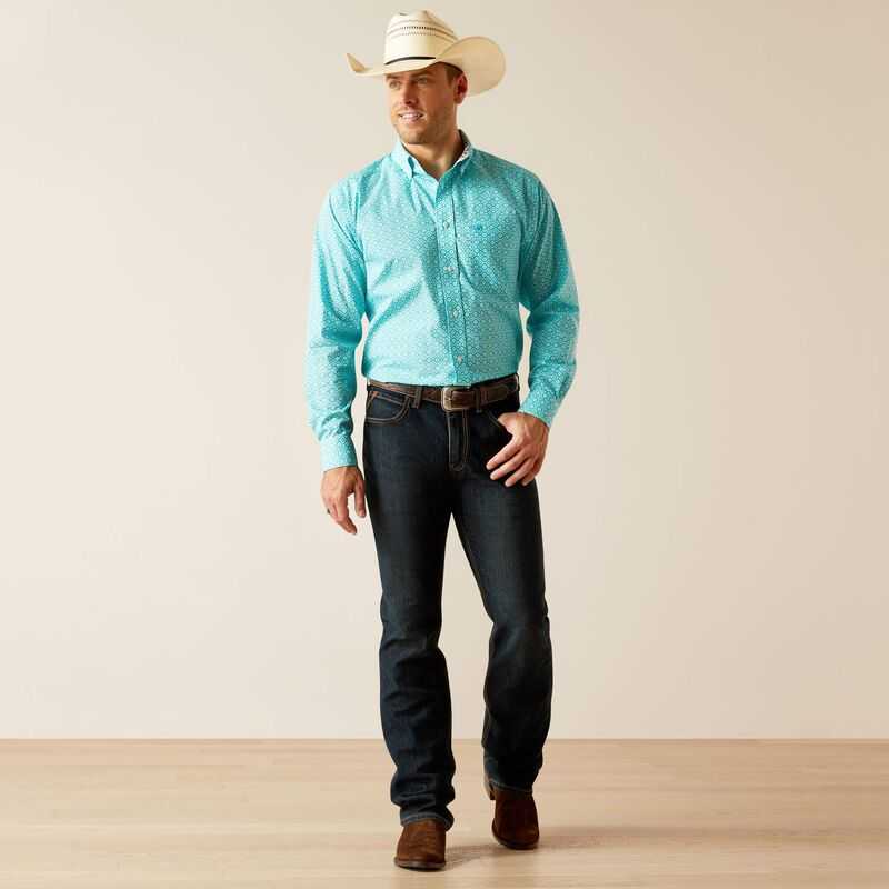 Ariat Wrinkle Free Stanley Classic Fit Shirt Peacock Blue | 859LRONZS