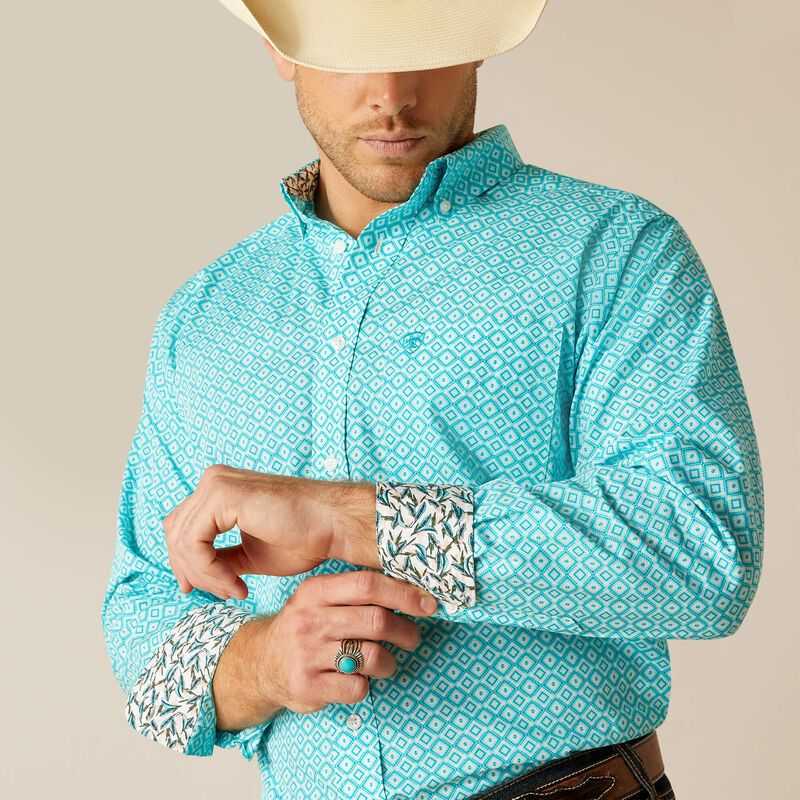 Ariat Wrinkle Free Stanley Classic Fit Shirt Peacock Blue | 859LRONZS