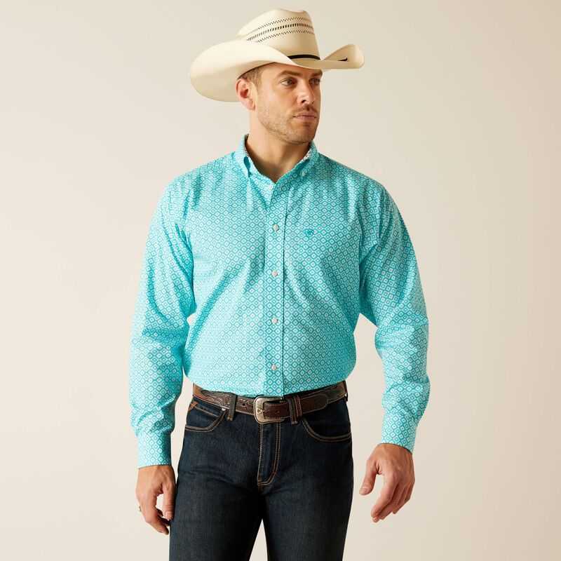 Ariat Wrinkle Free Stanley Classic Fit Shirt Peacock Blue | 859LRONZS