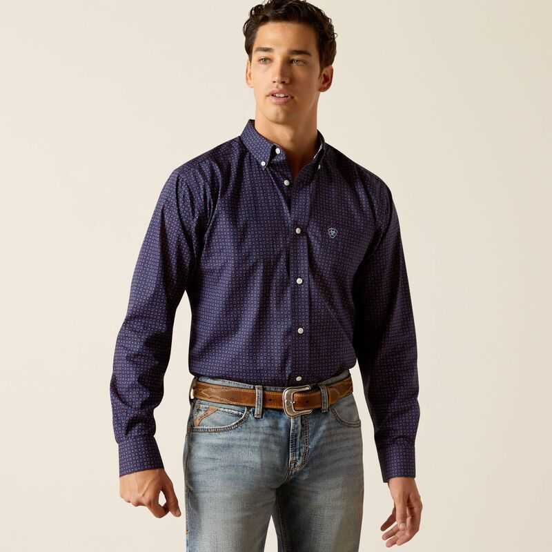 Ariat Wrinkle Free Wells Fitted Shirt Navy | 540YEKPNV