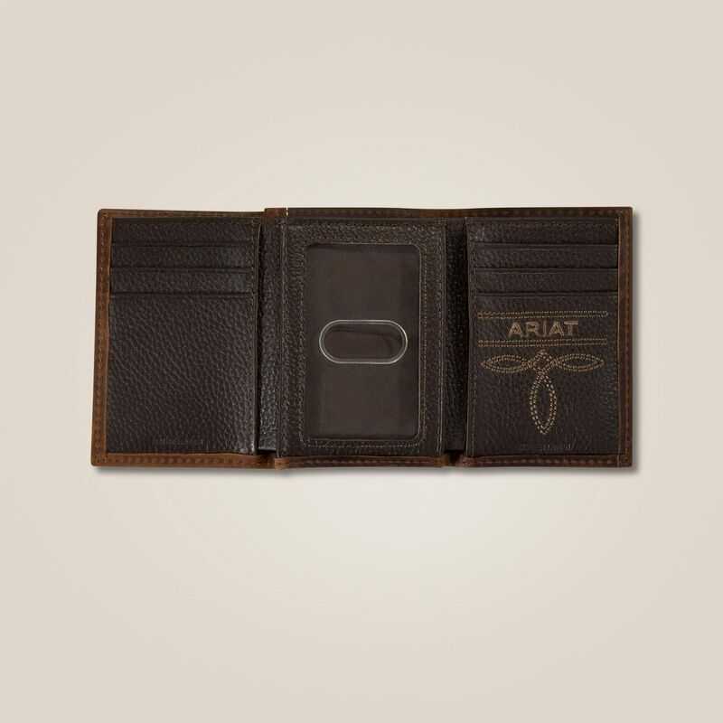 Ariat Yellow logo trifold wallet Brown | 893UBYTPK